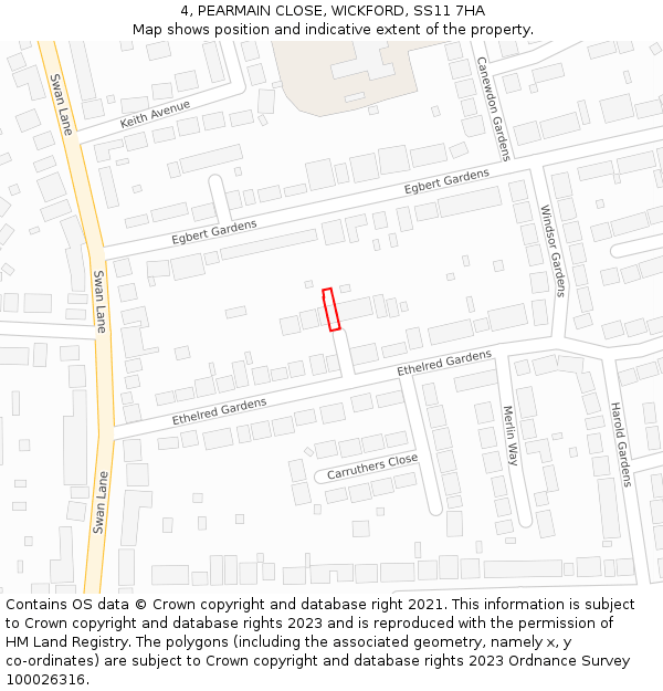 4, PEARMAIN CLOSE, WICKFORD, SS11 7HA: Location map and indicative extent of plot