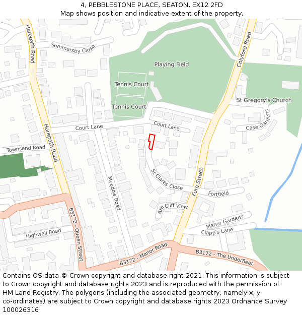 4, PEBBLESTONE PLACE, SEATON, EX12 2FD: Location map and indicative extent of plot