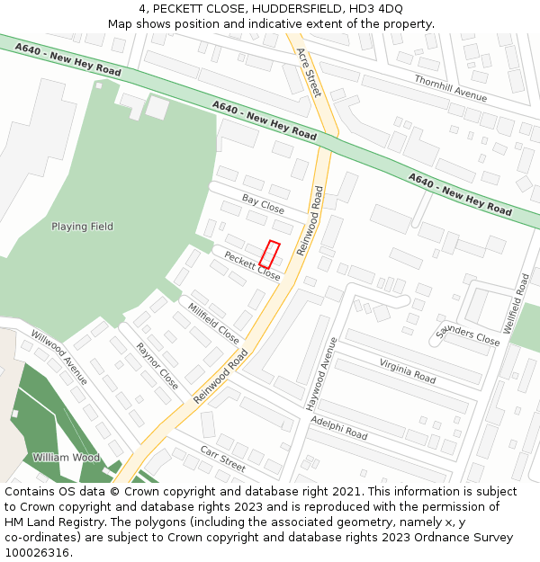 4, PECKETT CLOSE, HUDDERSFIELD, HD3 4DQ: Location map and indicative extent of plot
