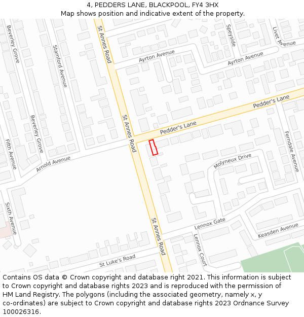 4, PEDDERS LANE, BLACKPOOL, FY4 3HX: Location map and indicative extent of plot