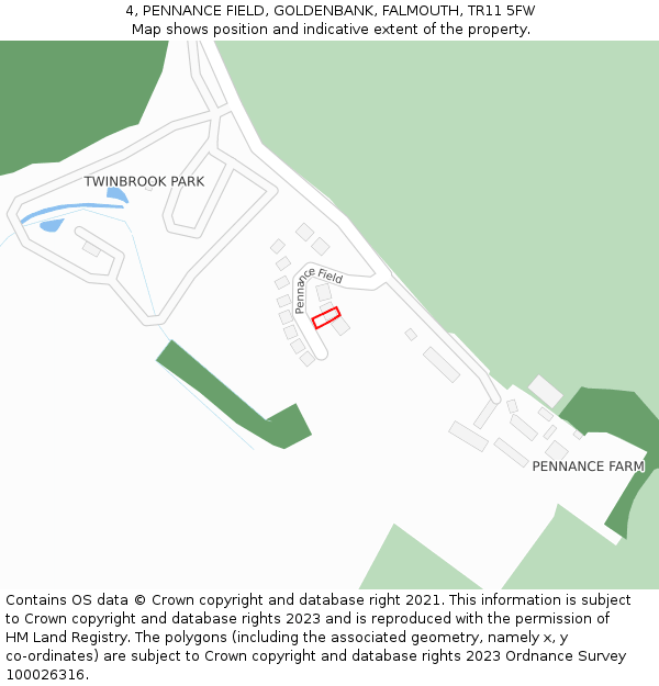 4, PENNANCE FIELD, GOLDENBANK, FALMOUTH, TR11 5FW: Location map and indicative extent of plot