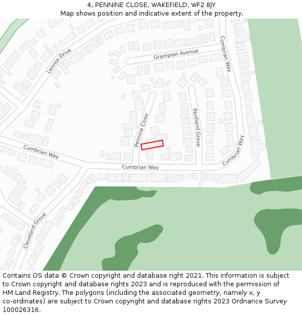 4, PENNINE CLOSE, WAKEFIELD, WF2 8JY: Location map and indicative extent of plot