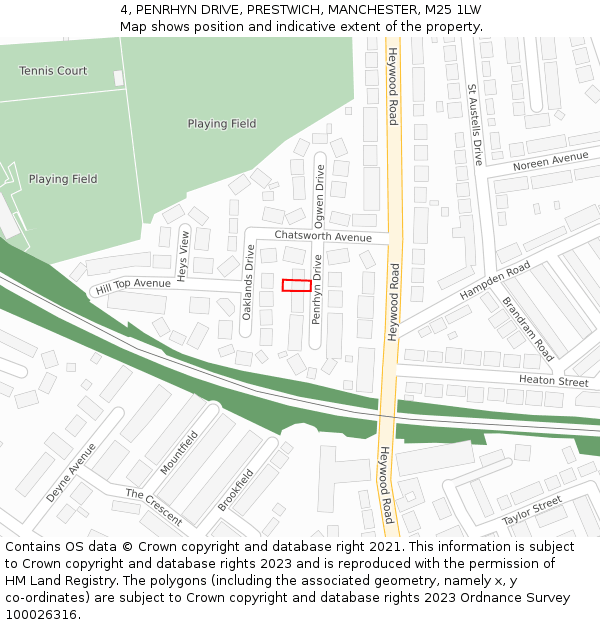 4, PENRHYN DRIVE, PRESTWICH, MANCHESTER, M25 1LW: Location map and indicative extent of plot