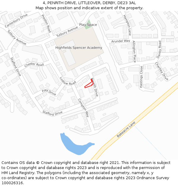 4, PENRITH DRIVE, LITTLEOVER, DERBY, DE23 3AL: Location map and indicative extent of plot