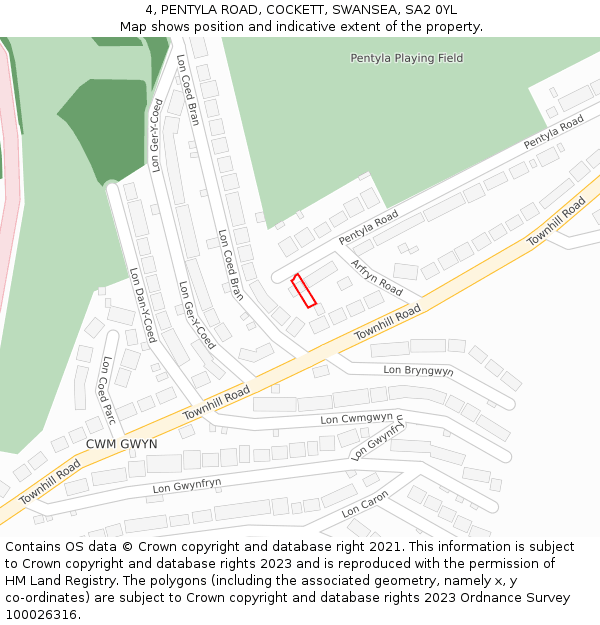 4, PENTYLA ROAD, COCKETT, SWANSEA, SA2 0YL: Location map and indicative extent of plot