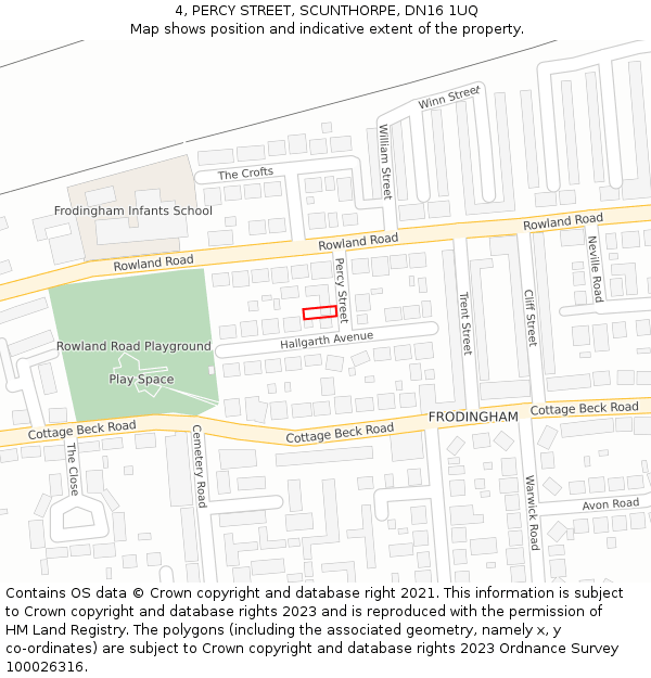 4, PERCY STREET, SCUNTHORPE, DN16 1UQ: Location map and indicative extent of plot