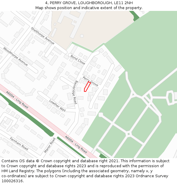 4, PERRY GROVE, LOUGHBOROUGH, LE11 2NH: Location map and indicative extent of plot