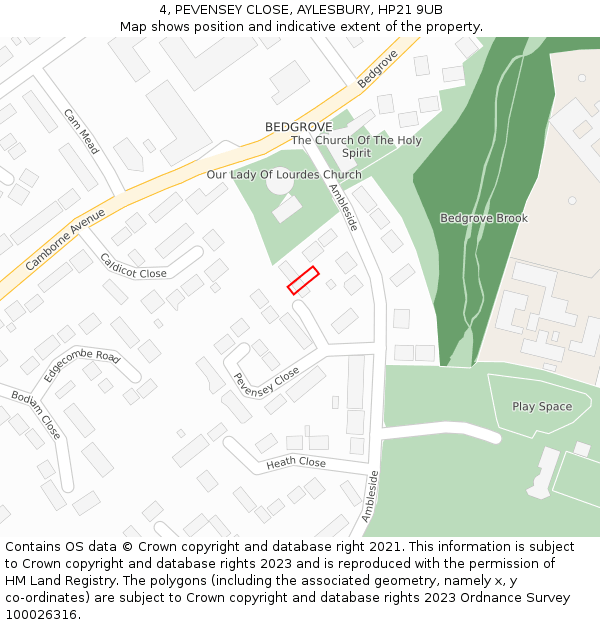 4, PEVENSEY CLOSE, AYLESBURY, HP21 9UB: Location map and indicative extent of plot