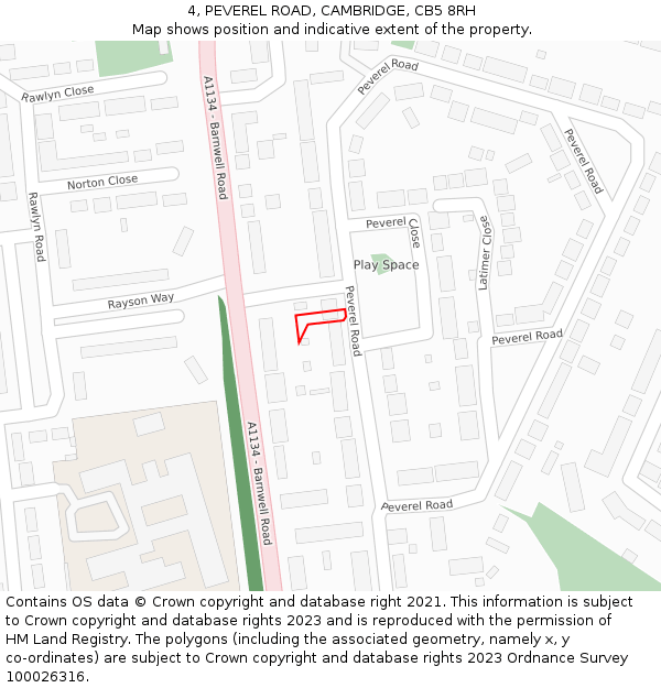 4, PEVEREL ROAD, CAMBRIDGE, CB5 8RH: Location map and indicative extent of plot