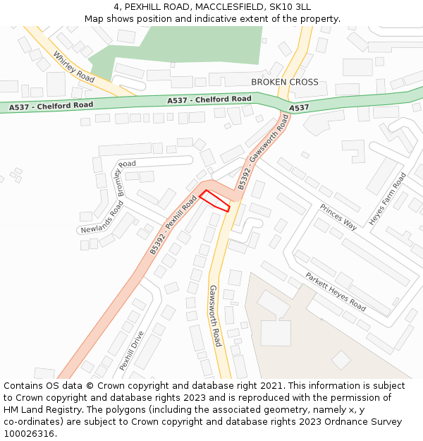 4, PEXHILL ROAD, MACCLESFIELD, SK10 3LL: Location map and indicative extent of plot