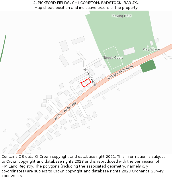 4, PICKFORD FIELDS, CHILCOMPTON, RADSTOCK, BA3 4XU: Location map and indicative extent of plot