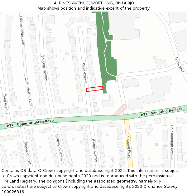 4, PINES AVENUE, WORTHING, BN14 9JQ: Location map and indicative extent of plot