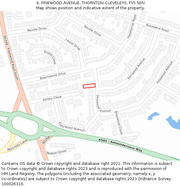 4, PINEWOOD AVENUE, THORNTON-CLEVELEYS, FY5 5EN: Location map and indicative extent of plot