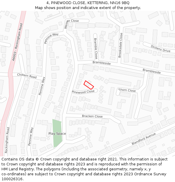 4, PINEWOOD CLOSE, KETTERING, NN16 9BQ: Location map and indicative extent of plot