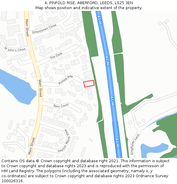 4, PINFOLD RISE, ABERFORD, LEEDS, LS25 3EN: Location map and indicative extent of plot