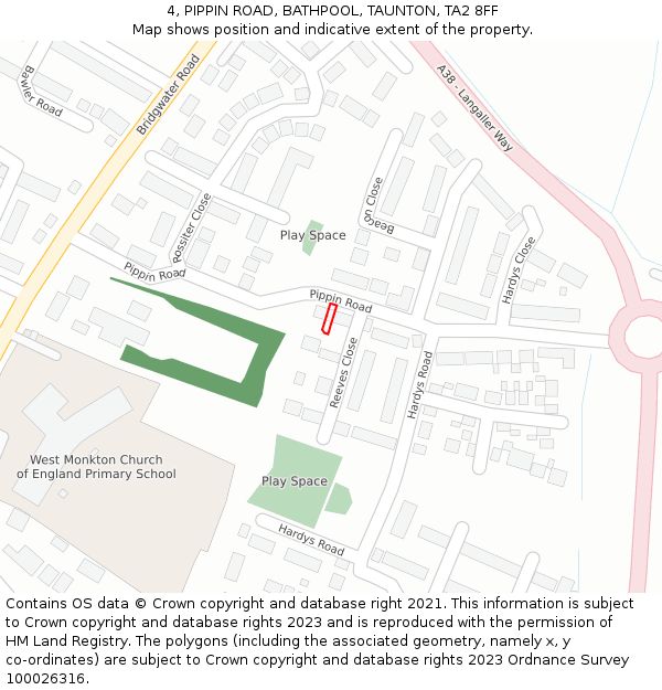 4, PIPPIN ROAD, BATHPOOL, TAUNTON, TA2 8FF: Location map and indicative extent of plot