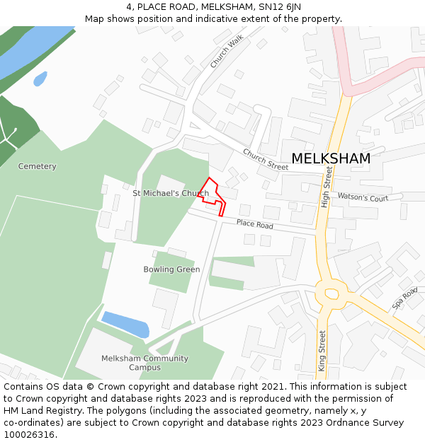 4, PLACE ROAD, MELKSHAM, SN12 6JN: Location map and indicative extent of plot