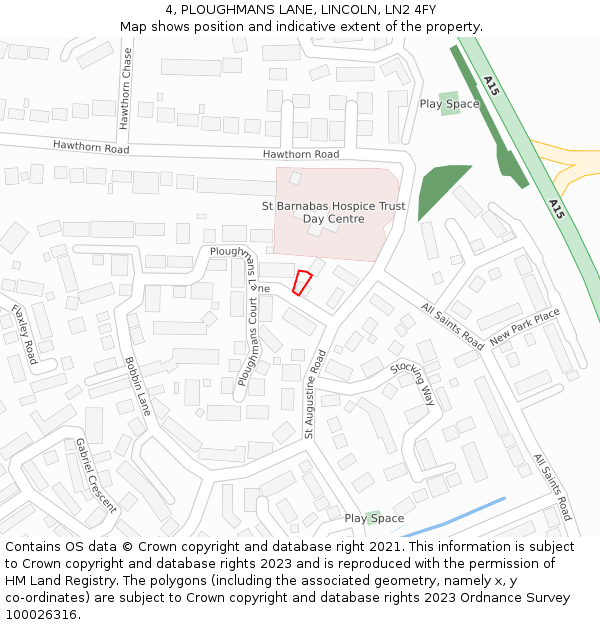 4, PLOUGHMANS LANE, LINCOLN, LN2 4FY: Location map and indicative extent of plot