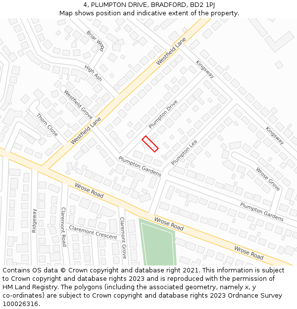 4, PLUMPTON DRIVE, BRADFORD, BD2 1PJ: Location map and indicative extent of plot