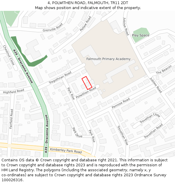 4, POLWITHEN ROAD, FALMOUTH, TR11 2DT: Location map and indicative extent of plot
