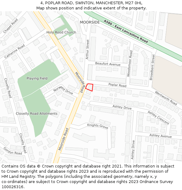 4, POPLAR ROAD, SWINTON, MANCHESTER, M27 0HL: Location map and indicative extent of plot