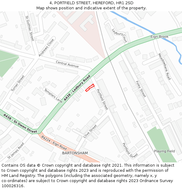 4, PORTFIELD STREET, HEREFORD, HR1 2SD: Location map and indicative extent of plot