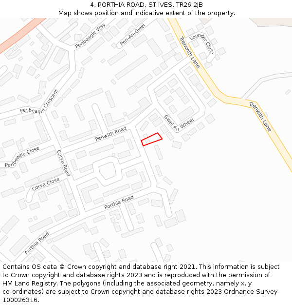 4, PORTHIA ROAD, ST IVES, TR26 2JB: Location map and indicative extent of plot