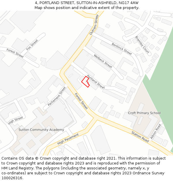 4, PORTLAND STREET, SUTTON-IN-ASHFIELD, NG17 4AW: Location map and indicative extent of plot