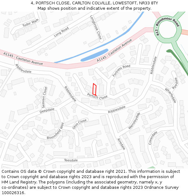 4, PORTSCH CLOSE, CARLTON COLVILLE, LOWESTOFT, NR33 8TY: Location map and indicative extent of plot