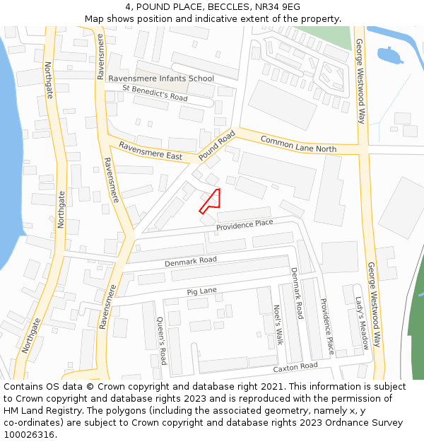 4, POUND PLACE, BECCLES, NR34 9EG: Location map and indicative extent of plot