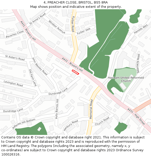 4, PREACHER CLOSE, BRISTOL, BS5 8RA: Location map and indicative extent of plot