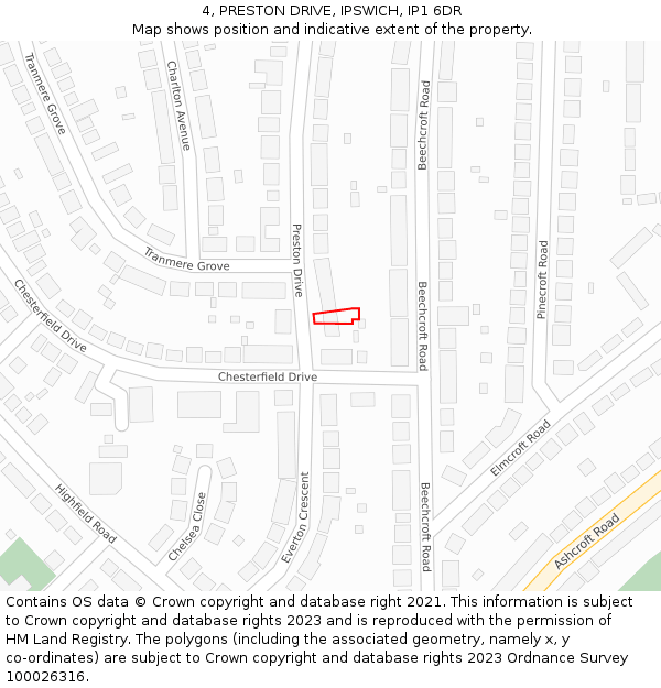 4, PRESTON DRIVE, IPSWICH, IP1 6DR: Location map and indicative extent of plot