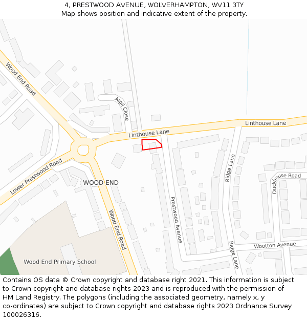 4, PRESTWOOD AVENUE, WOLVERHAMPTON, WV11 3TY: Location map and indicative extent of plot