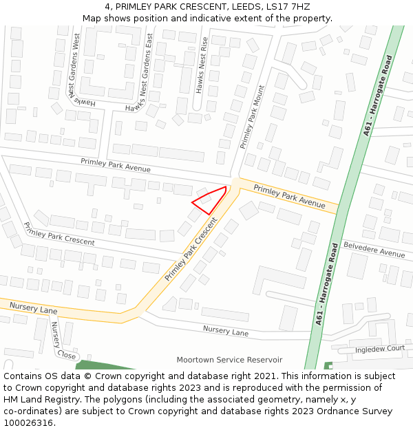 4, PRIMLEY PARK CRESCENT, LEEDS, LS17 7HZ: Location map and indicative extent of plot