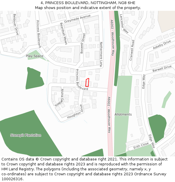 4, PRINCESS BOULEVARD, NOTTINGHAM, NG8 6HE: Location map and indicative extent of plot