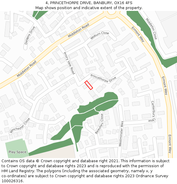 4, PRINCETHORPE DRIVE, BANBURY, OX16 4FS: Location map and indicative extent of plot