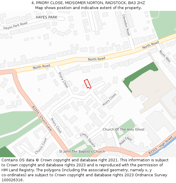 4, PRIORY CLOSE, MIDSOMER NORTON, RADSTOCK, BA3 2HZ: Location map and indicative extent of plot