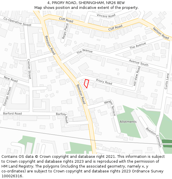 4, PRIORY ROAD, SHERINGHAM, NR26 8EW: Location map and indicative extent of plot