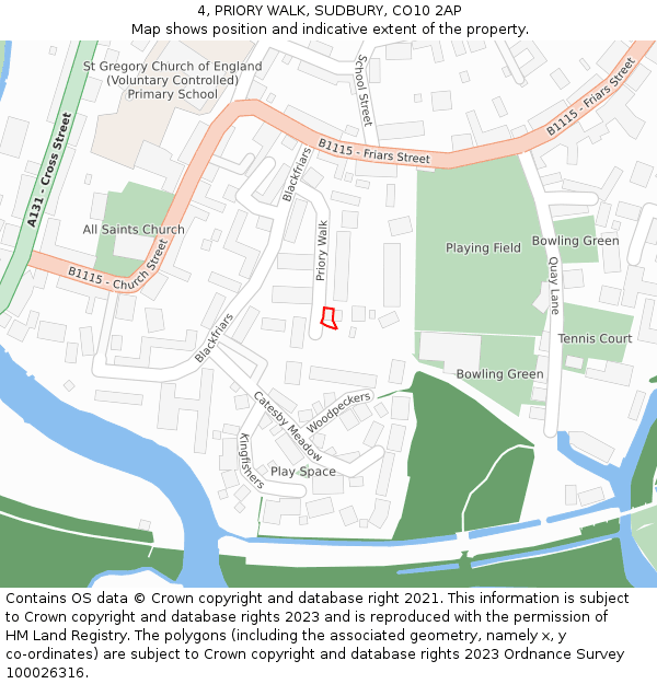 4, PRIORY WALK, SUDBURY, CO10 2AP: Location map and indicative extent of plot