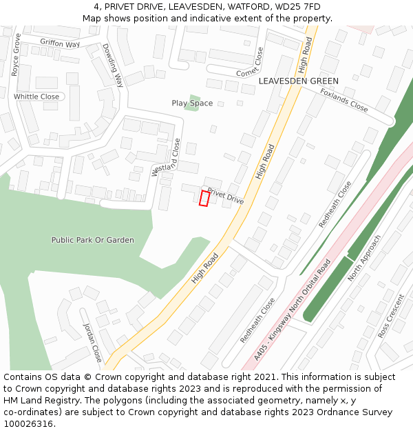 4, PRIVET DRIVE, LEAVESDEN, WATFORD, WD25 7FD: Location map and indicative extent of plot