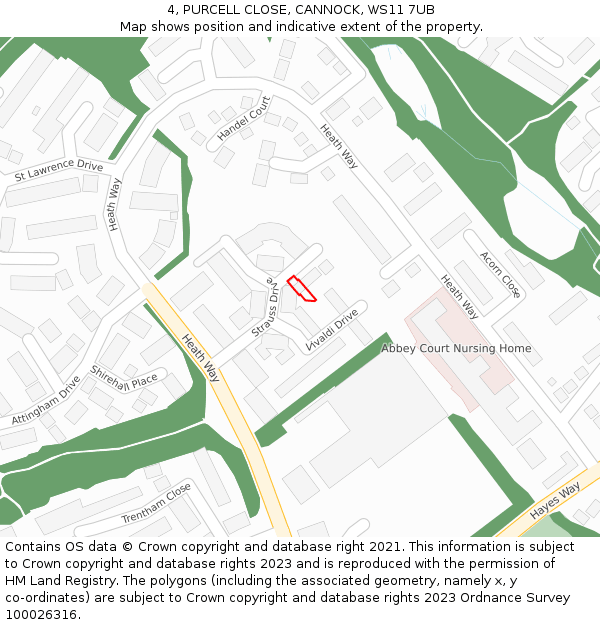 4, PURCELL CLOSE, CANNOCK, WS11 7UB: Location map and indicative extent of plot