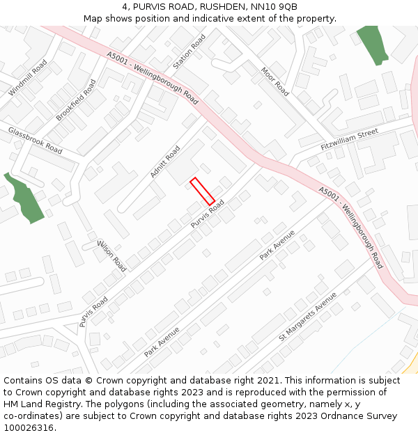 4, PURVIS ROAD, RUSHDEN, NN10 9QB: Location map and indicative extent of plot