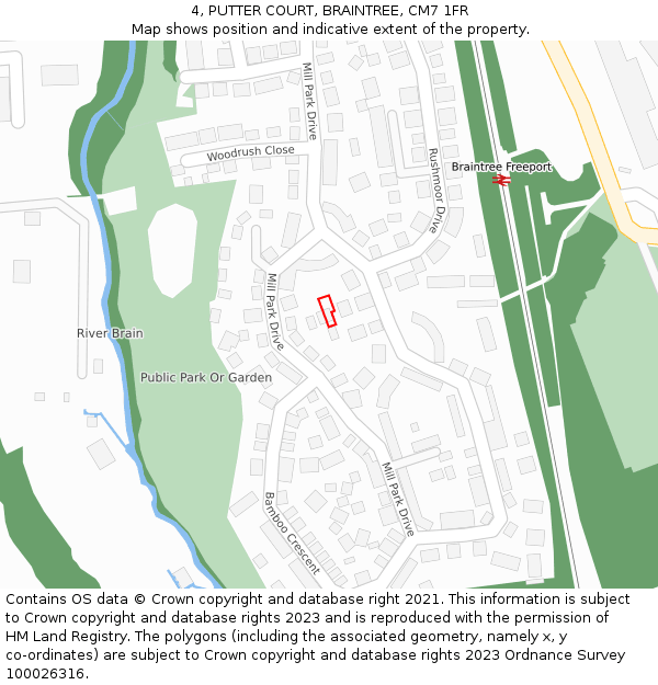 4, PUTTER COURT, BRAINTREE, CM7 1FR: Location map and indicative extent of plot