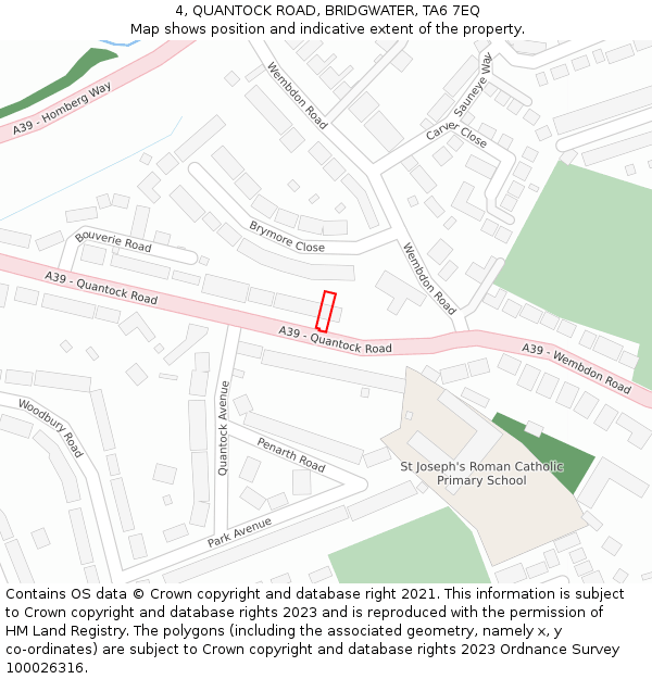 4, QUANTOCK ROAD, BRIDGWATER, TA6 7EQ: Location map and indicative extent of plot