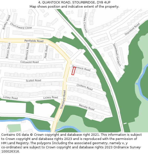 4, QUANTOCK ROAD, STOURBRIDGE, DY8 4UP: Location map and indicative extent of plot