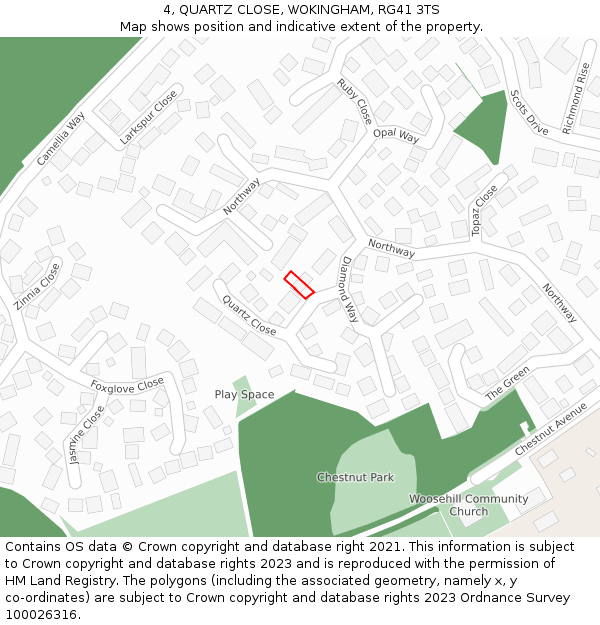 4, QUARTZ CLOSE, WOKINGHAM, RG41 3TS: Location map and indicative extent of plot