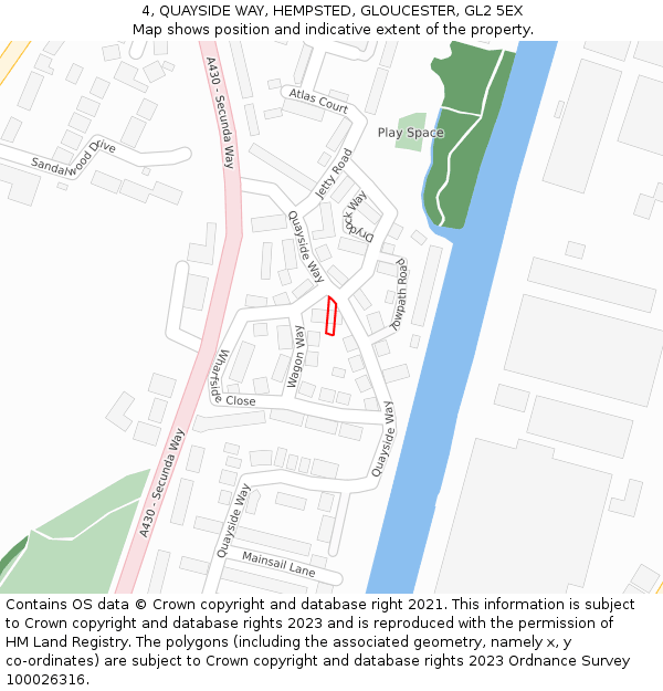 4, QUAYSIDE WAY, HEMPSTED, GLOUCESTER, GL2 5EX: Location map and indicative extent of plot