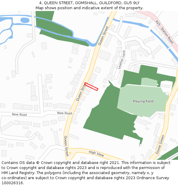 4, QUEEN STREET, GOMSHALL, GUILDFORD, GU5 9LY: Location map and indicative extent of plot