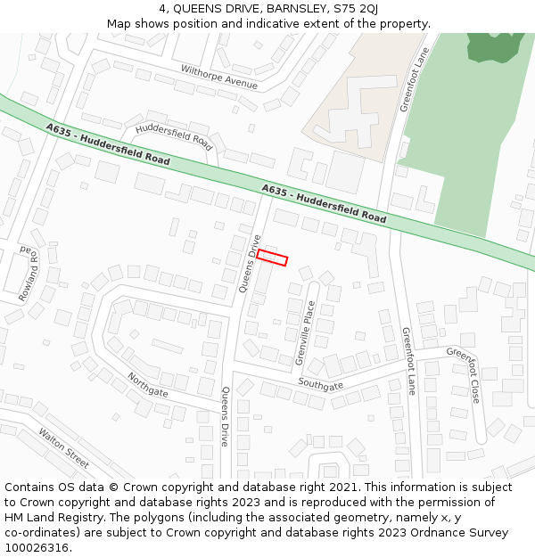 4, QUEENS DRIVE, BARNSLEY, S75 2QJ: Location map and indicative extent of plot