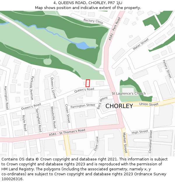 4, QUEENS ROAD, CHORLEY, PR7 1JU: Location map and indicative extent of plot